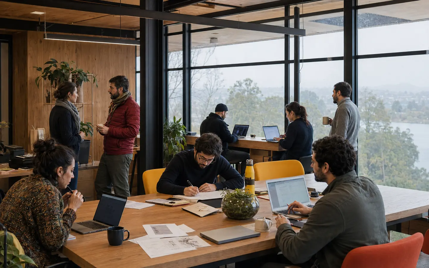 Personas colaborando en un espacio de trabajo contemporáneo